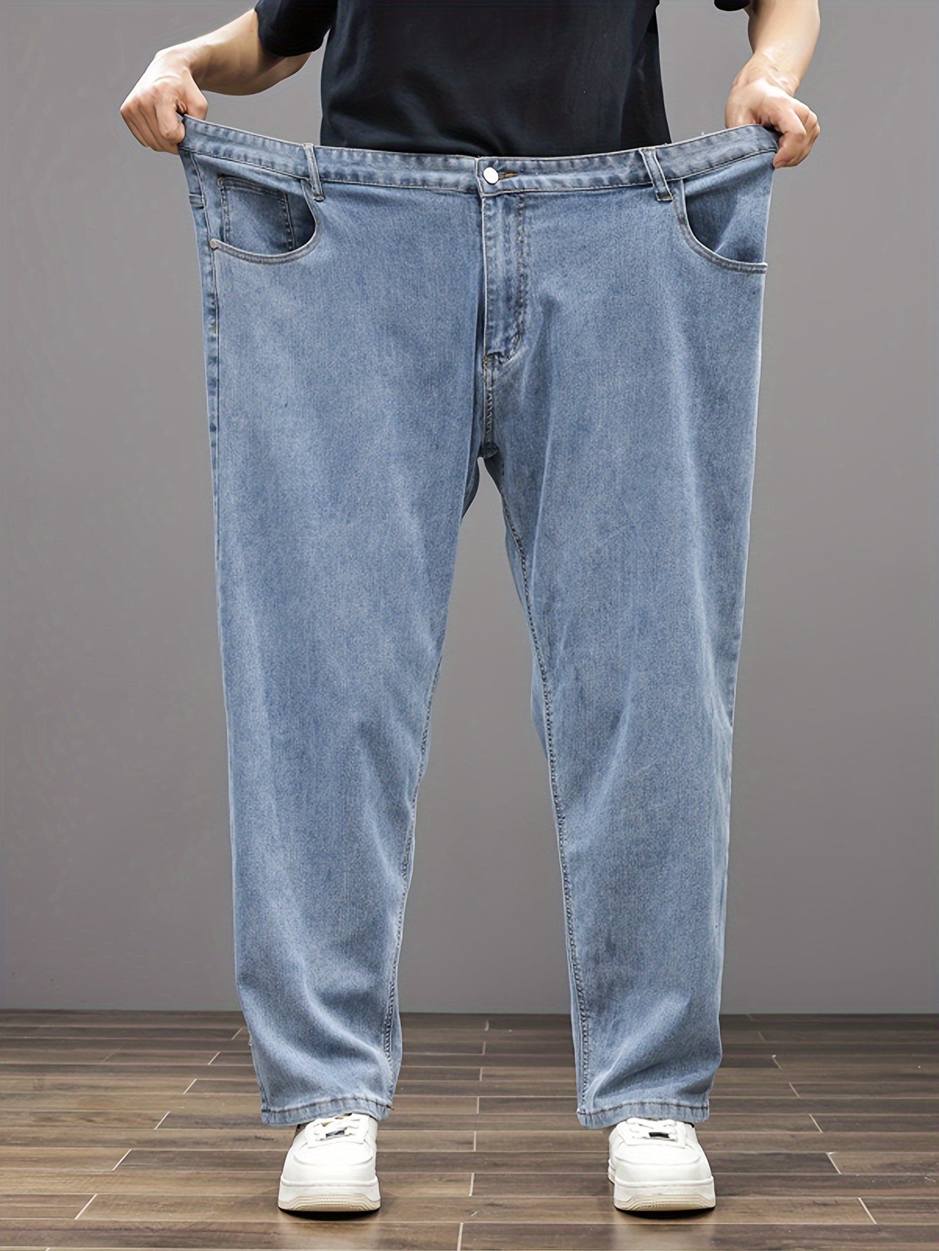 Jeans Homme Grande Taille – Bleu Clair, Jambe Droite, Taille Élastique, Stretch, Tout Saison