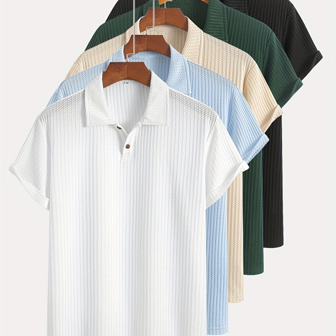 Set of 5 Short-Sleeve Polo Shirts with Jacquard Texture for Summer Casual Sports, Knit