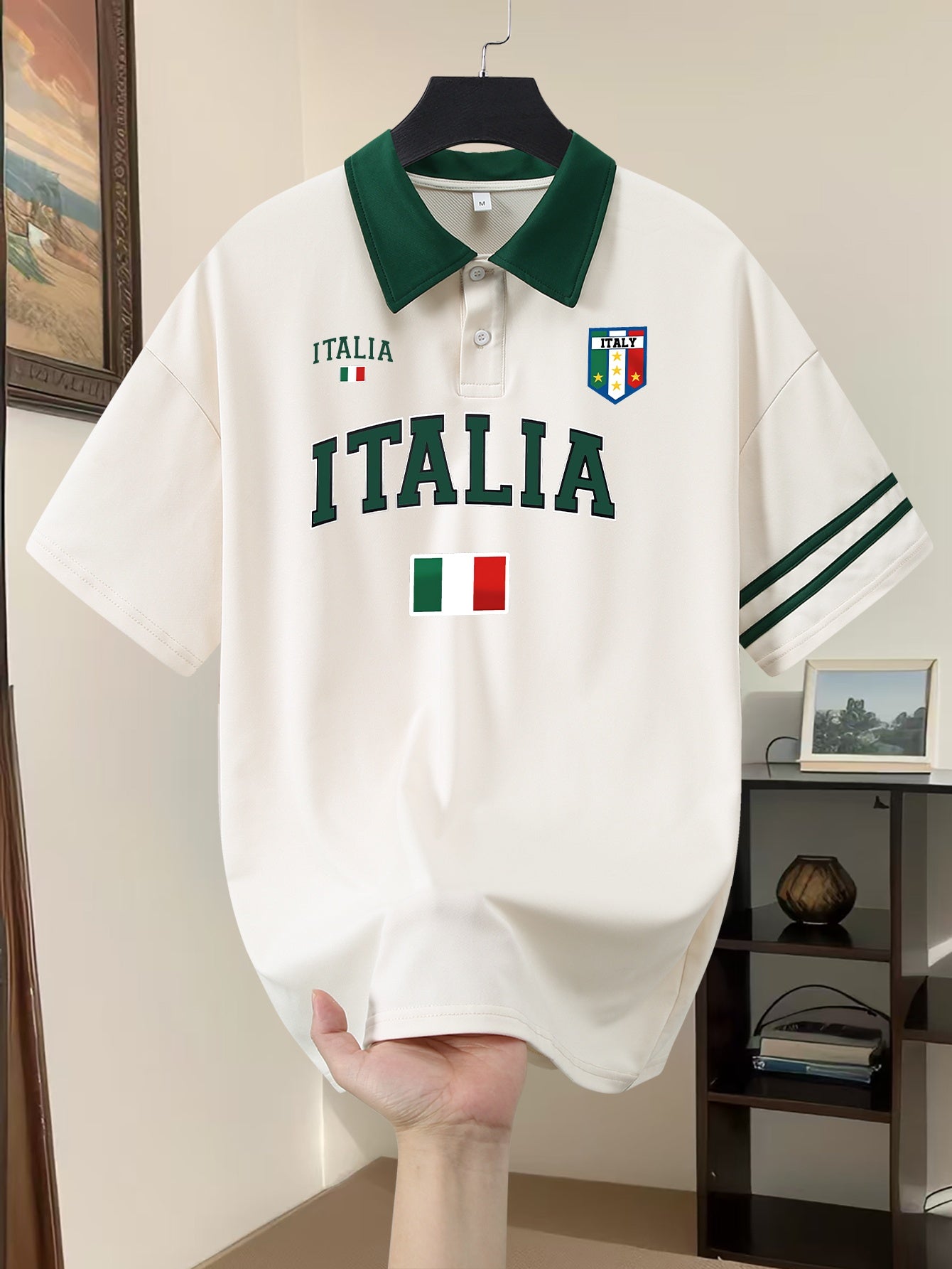 2025 New Summer Men'S Polo Shirt - "ITALIA" Print with Italian Flag Design, Comfortable & Breathable for Outdoor & Sport Activities, Casual Style, Loose Fit, Outdoor Sportswear | Casual Style Shirt | Breathable Fabric