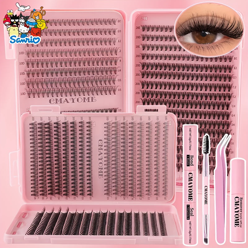 Kit de cils faux 640/240 clusters – grande capacité, 3 densités (10D-30D), longueurs mixtes 8-18 mm, colle et outils inclus, durable et réutilisable, adapté aux débutants et DIY