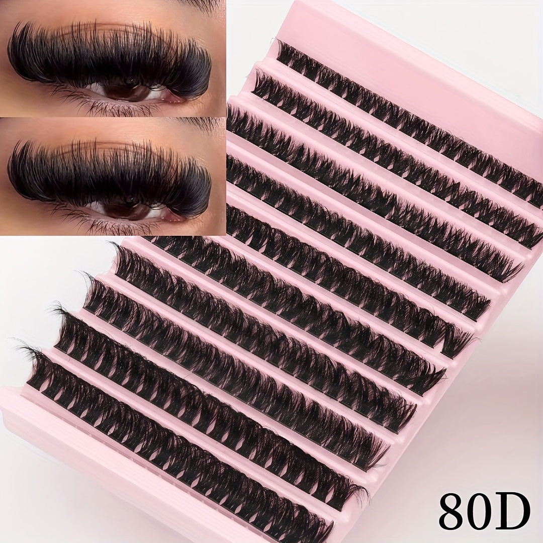 200 bouquets de cils 30D/80D longueurs mixtes 10-16 mm mix & match D Curl cils naturels volumineux 3D effet scintillant style yeux russes légers et confortables kit DIY facile