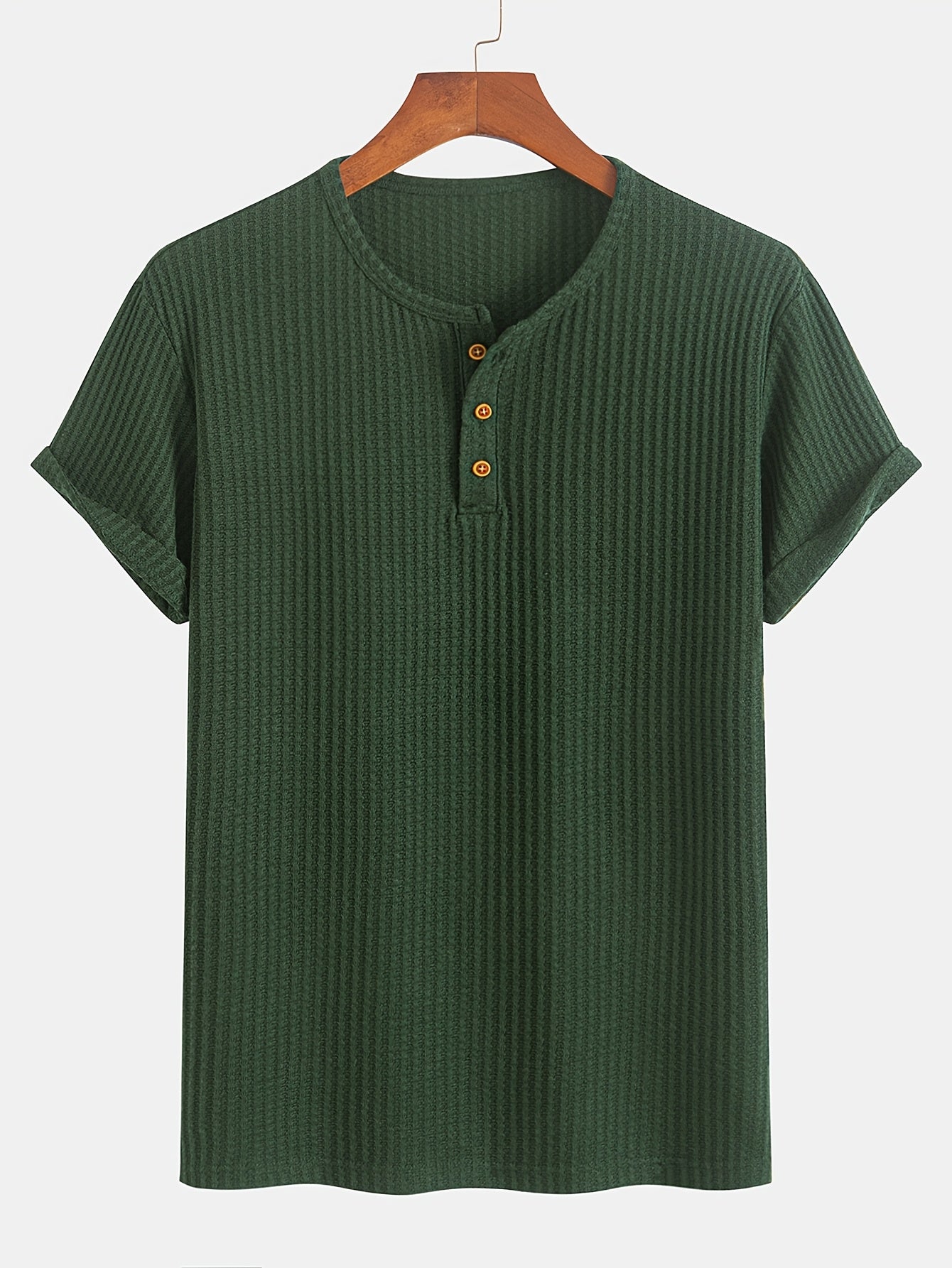 A Summer Short-Sleeve Cardigan T-Shirt with a Fine Check Pattern And Round Neck, Featuring a Knitted Jacquard Texture.