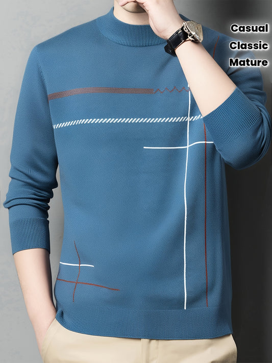 Classic Mature Men's Irregular Stripe Round Neck Casual Long Sleeve Knit Set