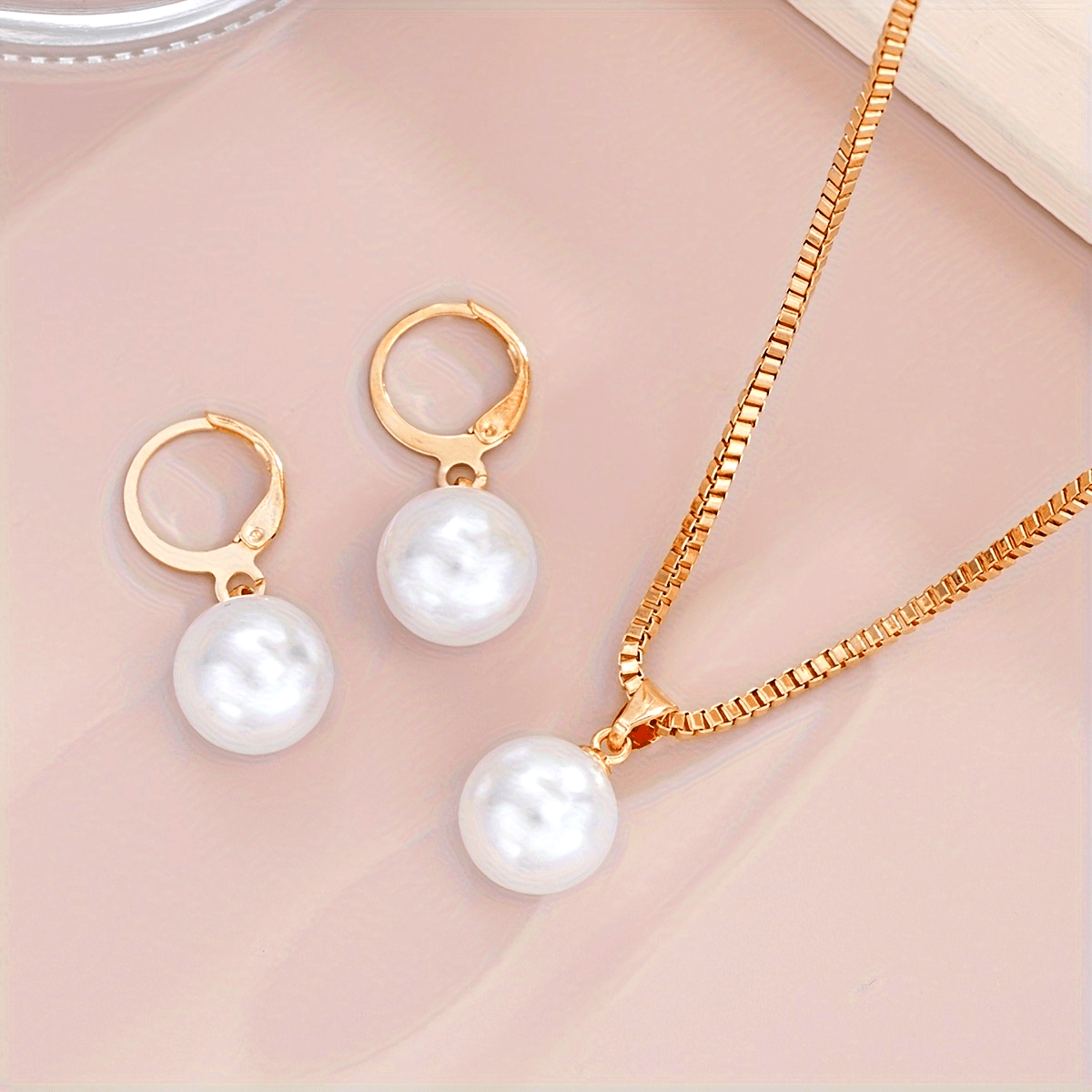 Ensemble de 3 bijoux élégants pour femme, style coréen simple, collier pendentif et boucles d’oreilles en perles imitation, en cuivre, parfait pour usage quotidien et vacances, accessoire polyvalent toute l’année