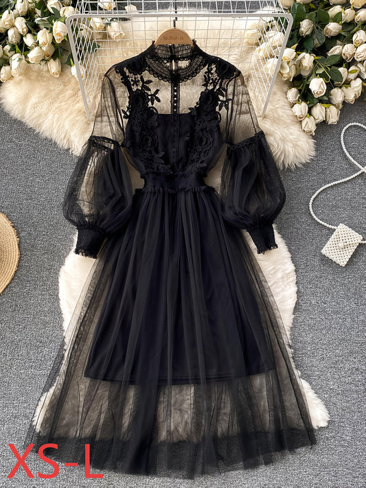 Ensemble Robe Élégante Femme – Blouse Transparente Brodée Florale avec Manches Lanternes, Jupe Longue Fluide, Débardeur en Dentelle, Idéal Printemps/Été/Automne, Cadeau Luxueux pour Femme