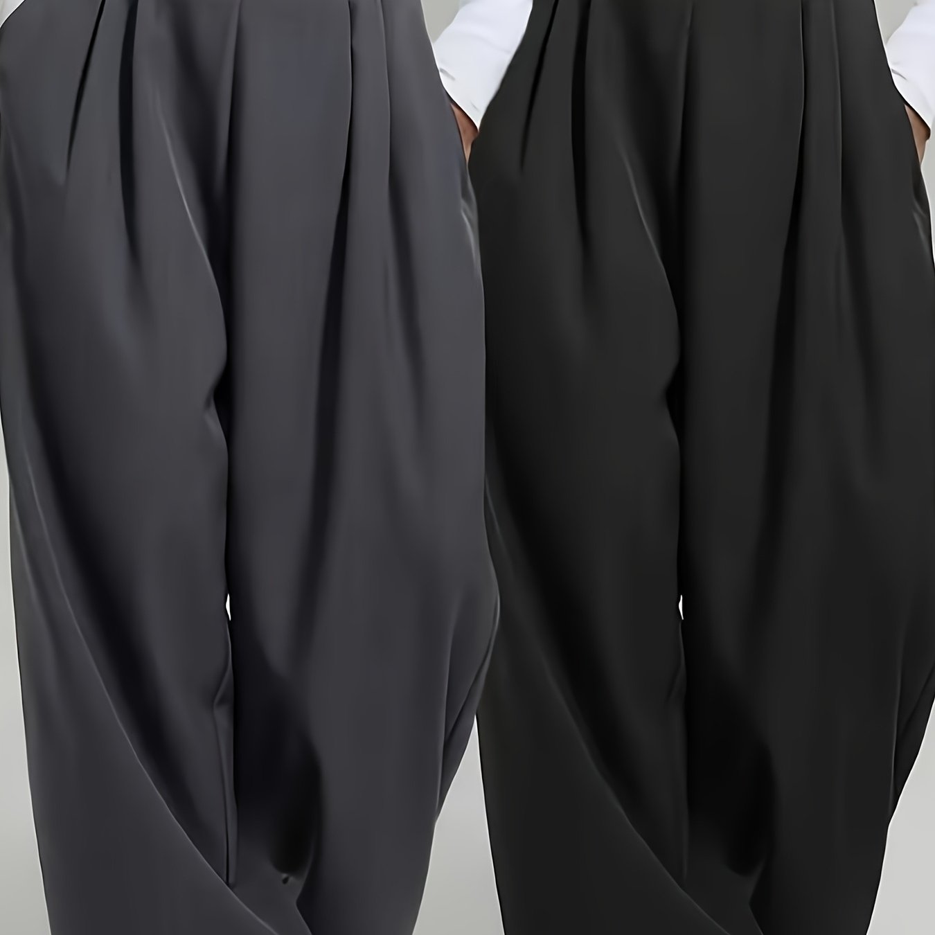 Lot de 2 Pantalons Femme Décontractés – Taille Haute, Ceinture Élastique, Coupe Large, Couleur Unie, Printemps/Été/Automne