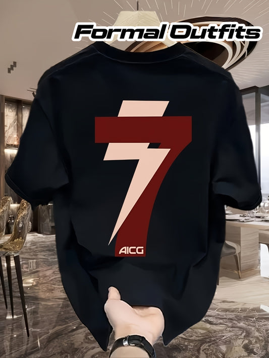 Men'S Oversized T-Shirt - White with Bold '7' Graphic - Loose Fit Streetwear Tee for Everyday & Formal Outfits - All-Season Casual Shirt for Teens & Adults - Easy-Care Round Neck Top, Relaxed Outfit, Modern Fashion, Durable C