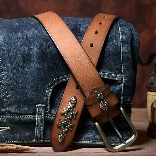 Ceinture artisanale en cuir pleine fleur pour hommes et femmes – Boucle à ardillon tendance, style rétro décontracté pour jeans, unisexe
