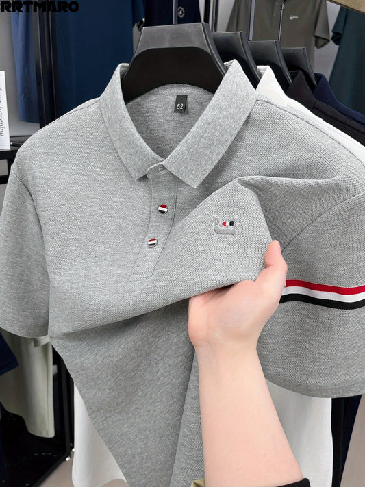 Men's Navy Blue Shirt - Classic Crew Neck Button-Front, Soft Everyday Shirt for Office, Golf, Casual Outings - CRRTMARO Brand Button-Up Shirt, Office Attire, Straight Sleeves, Durable Construction, Short Sleeve Top,