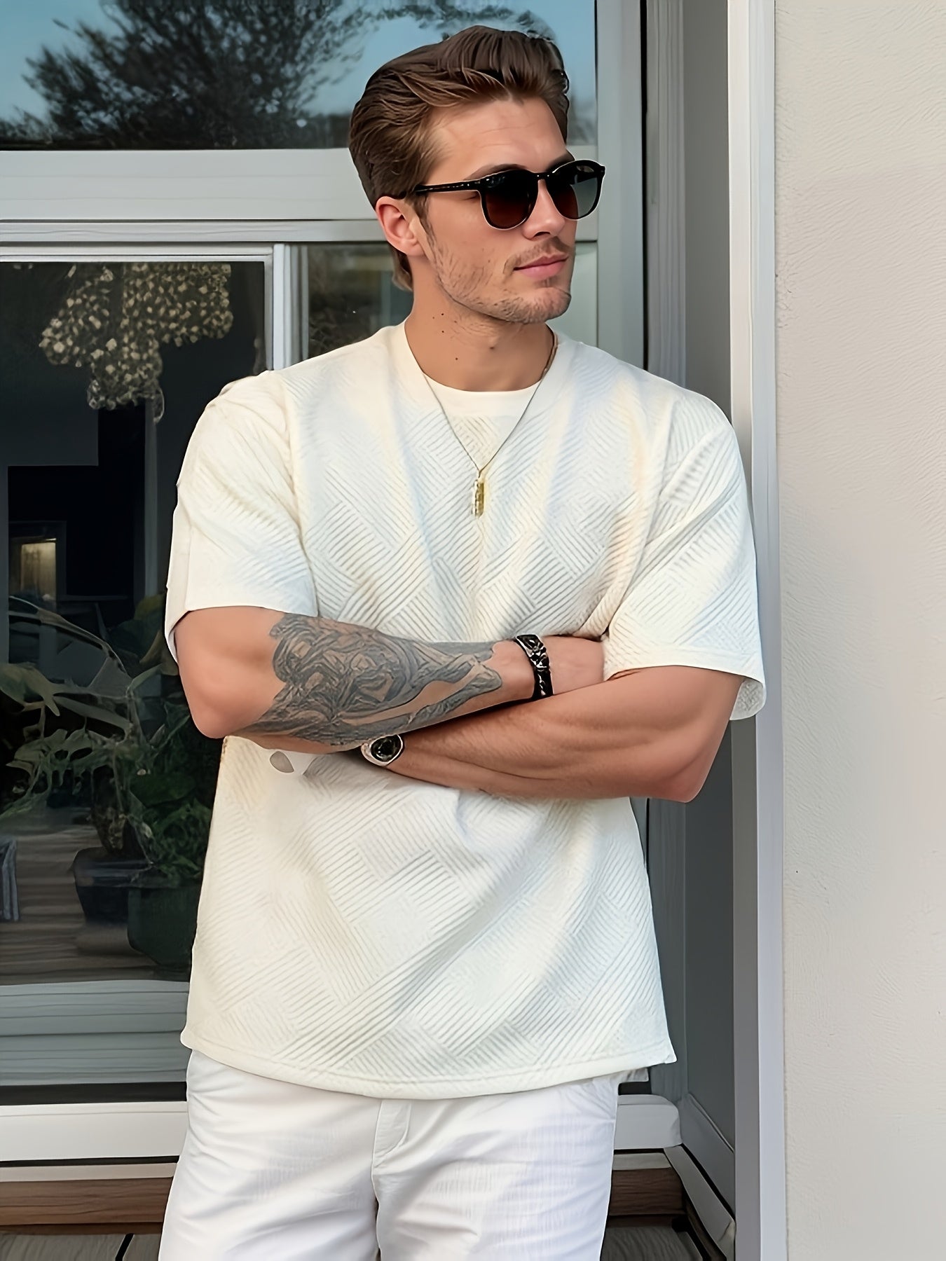 Men's Solid Color Summer Simple Fashion Casual Top, Crew Neck T-Shirt, Suitable for Husband Gift and Father's Day Present