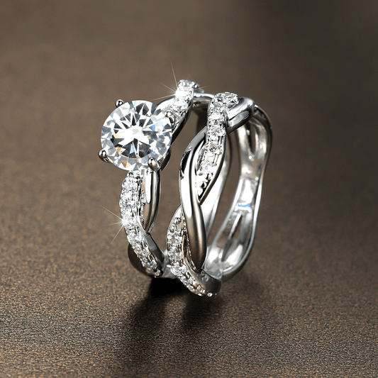 2pcs/Set Dainty Twist Round Cut White synthetic Synthetic Synthetic Zirconia Ring Set Bridal EngaSynthetic Gemstoneent Ring, Party Jewelry, Gift for Her, Elegant Rings, Twist Design, Synthetic Ring, Plated Jewelry, Fashion Je