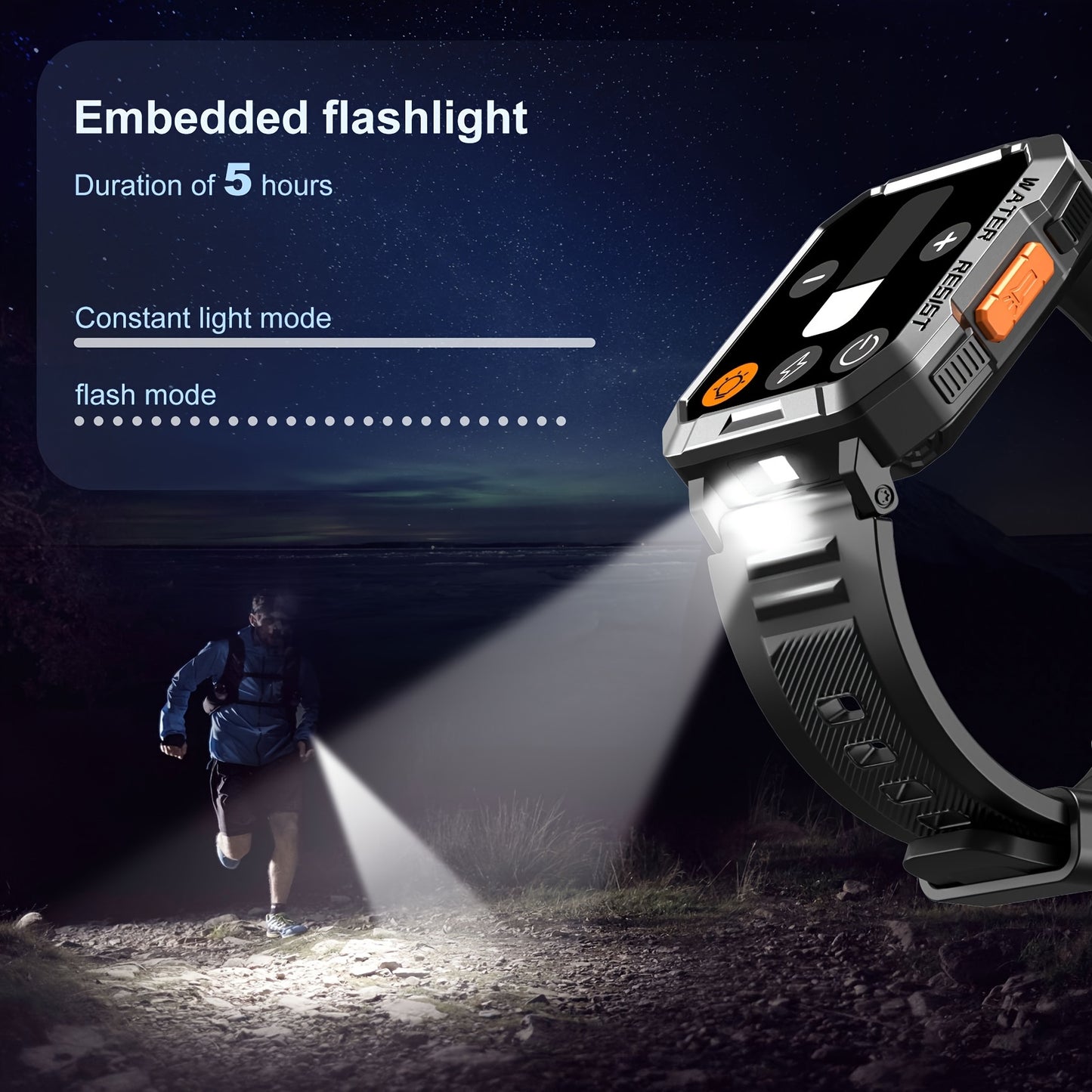 Montre Connectée Homme 900 mAh – Écran HD 2,01", Lampe Torche LED, Podomètre, Calories, Suivi Sport & Distance, Boussole, Recherche de Téléphone – Smartwatch Outdoor Idéale pour Sport & Aventure, Cadeau Anniversaire/Noël