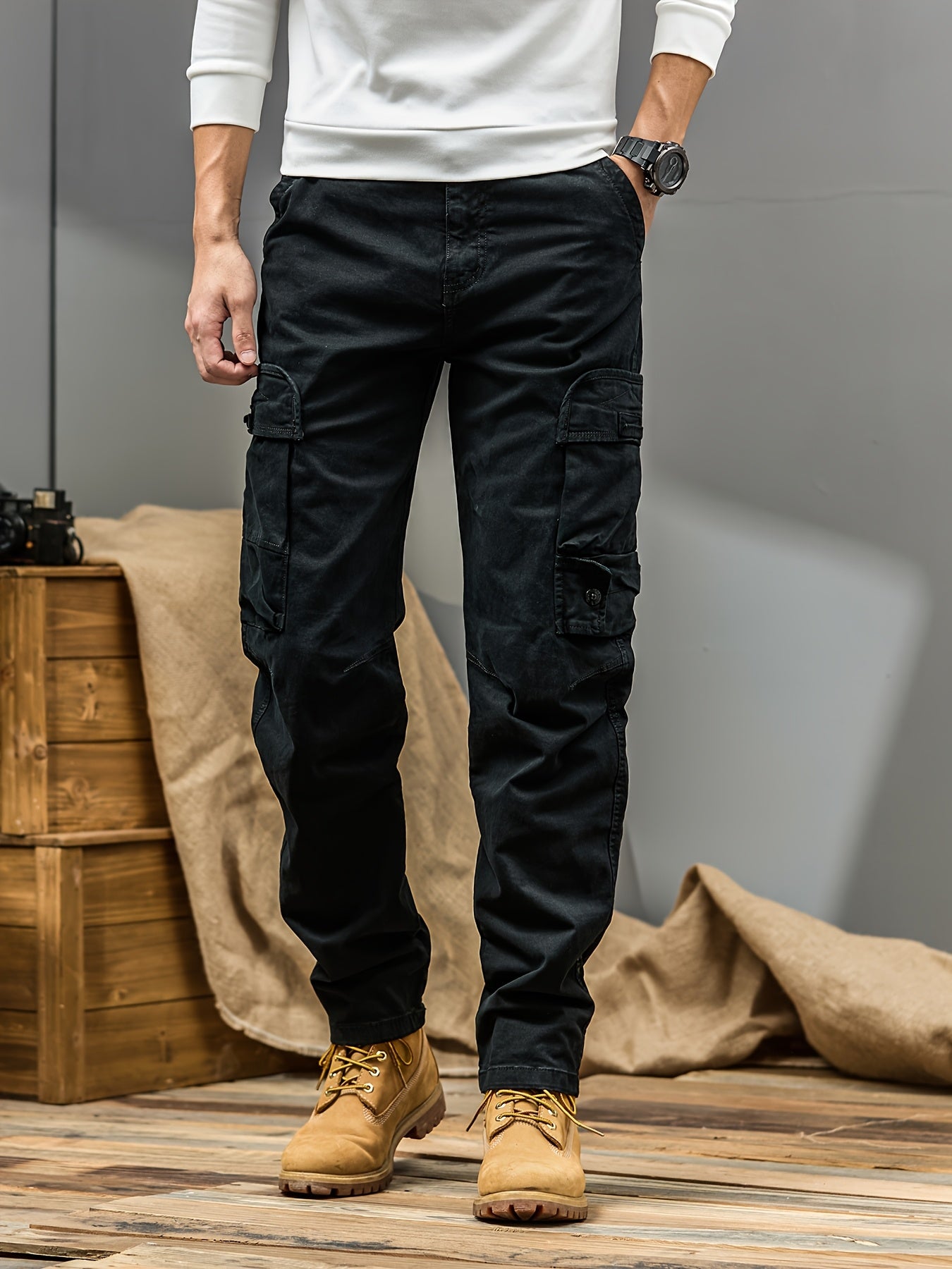 Pantalon cargo robuste pour homme – multi-poches, taille mi-haute, coupe régulière, lavable en machine, idéal travail, voyage et activités outdoor