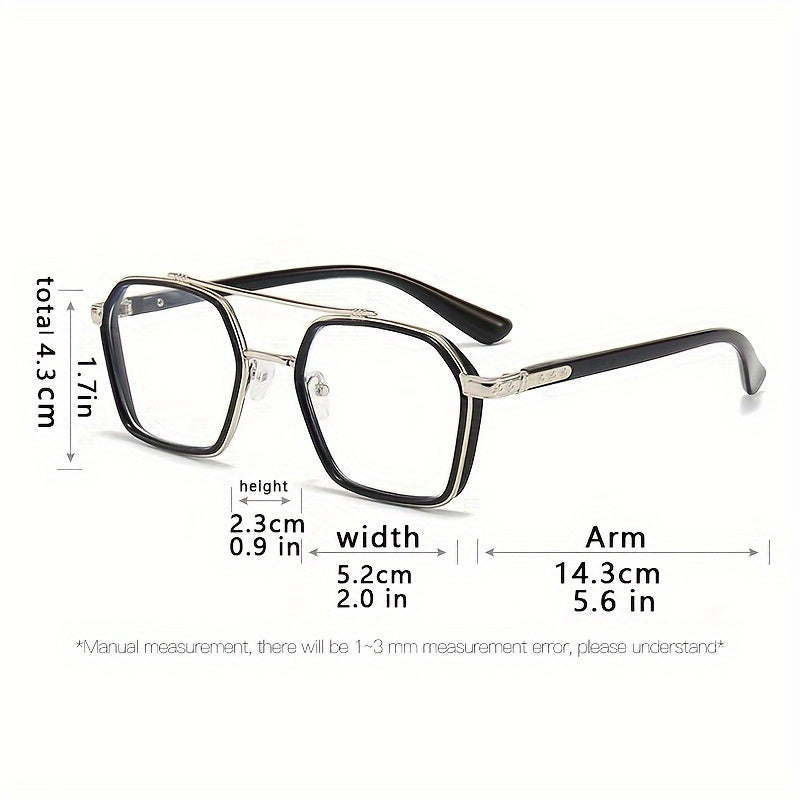 Trendy Full Rim Square Eyeglasses for Men & Women - Spectacle Frame with Golden-Tone Metal Accents, Black PC Material, Clear Lenses, Stylish Retro Design, Eyewear|Elegant Golden Accents|Lightweight Glasses
