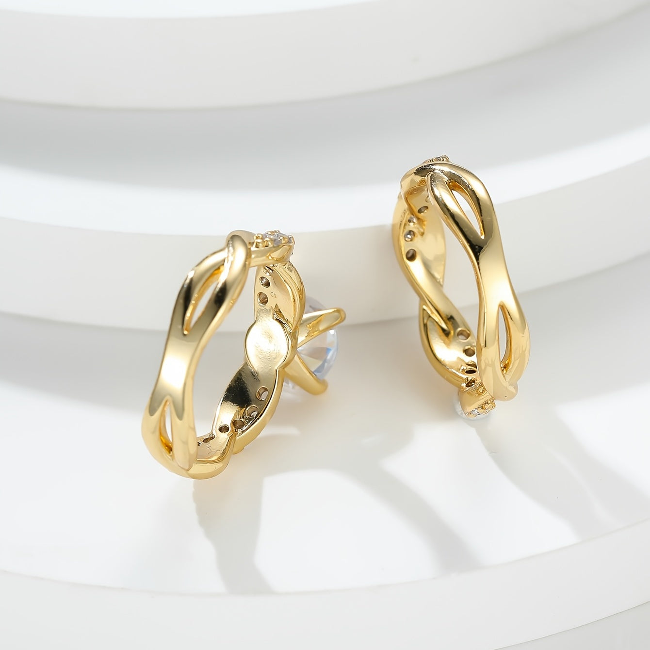 Vintage Cross Twisted Ring Set with Minimalist Twist and Engagement Wedding Rings