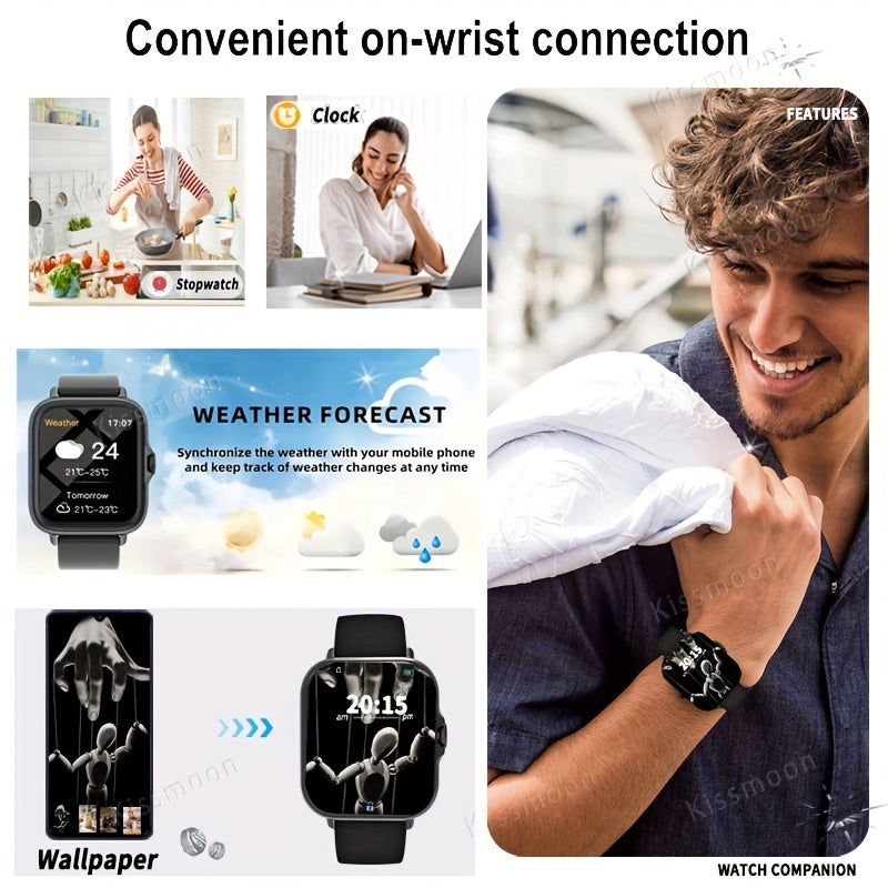 Montre Connectée 4,65 cm à Écran Tactile Complet – Appels Sans Fil, 100+ Modes Sport, Bluetooth 4.0, Bracelet Acier Inoxydable, Recharge USB, Contrôle Caméra et Musique à Distance, Compatible iPhone/Android, Cadeau Idéal pour les Passionnés de Fitness
