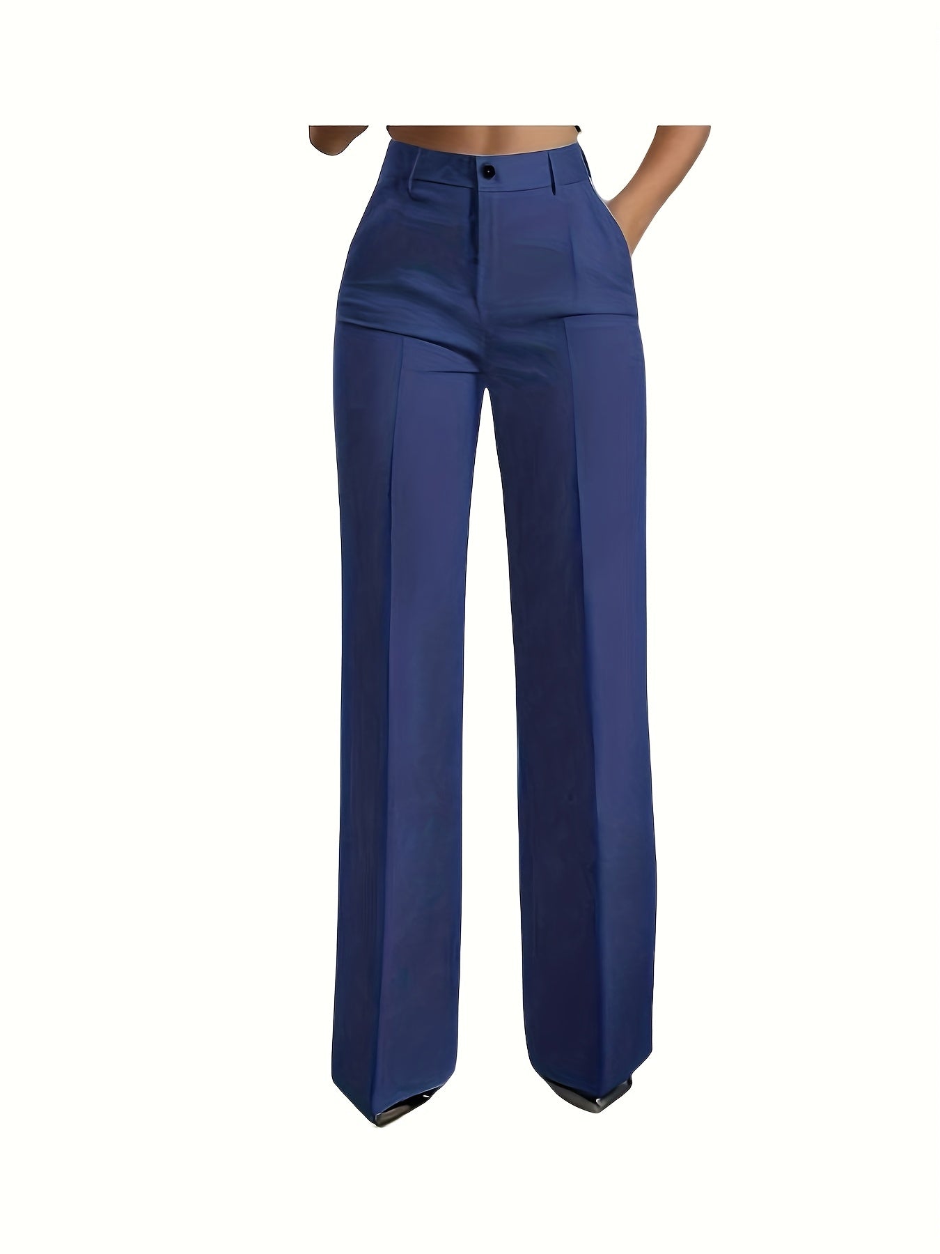 Pantalon Femme Taille Haute – Jambe Large, Élégant, Bureau et Décontracté, Poches Décoratives, Tous Saisons, Confortable et Structuré