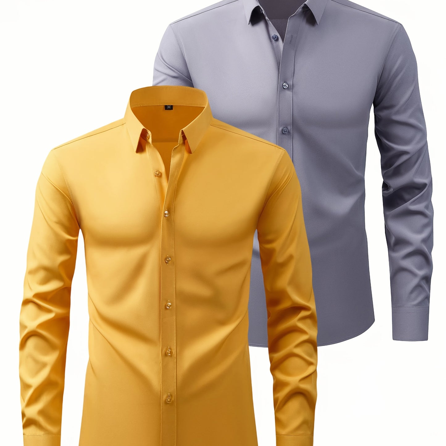 Two-Piece Set of Men'S Solid Color Elastic Shirts Ice Sliky Fiber Fabric Cool Shirts Breathable And Comfortable Business Casual Two-In-One Collar European And American Tops Men'S Clothing Multi-Color Optional Convenient Washi