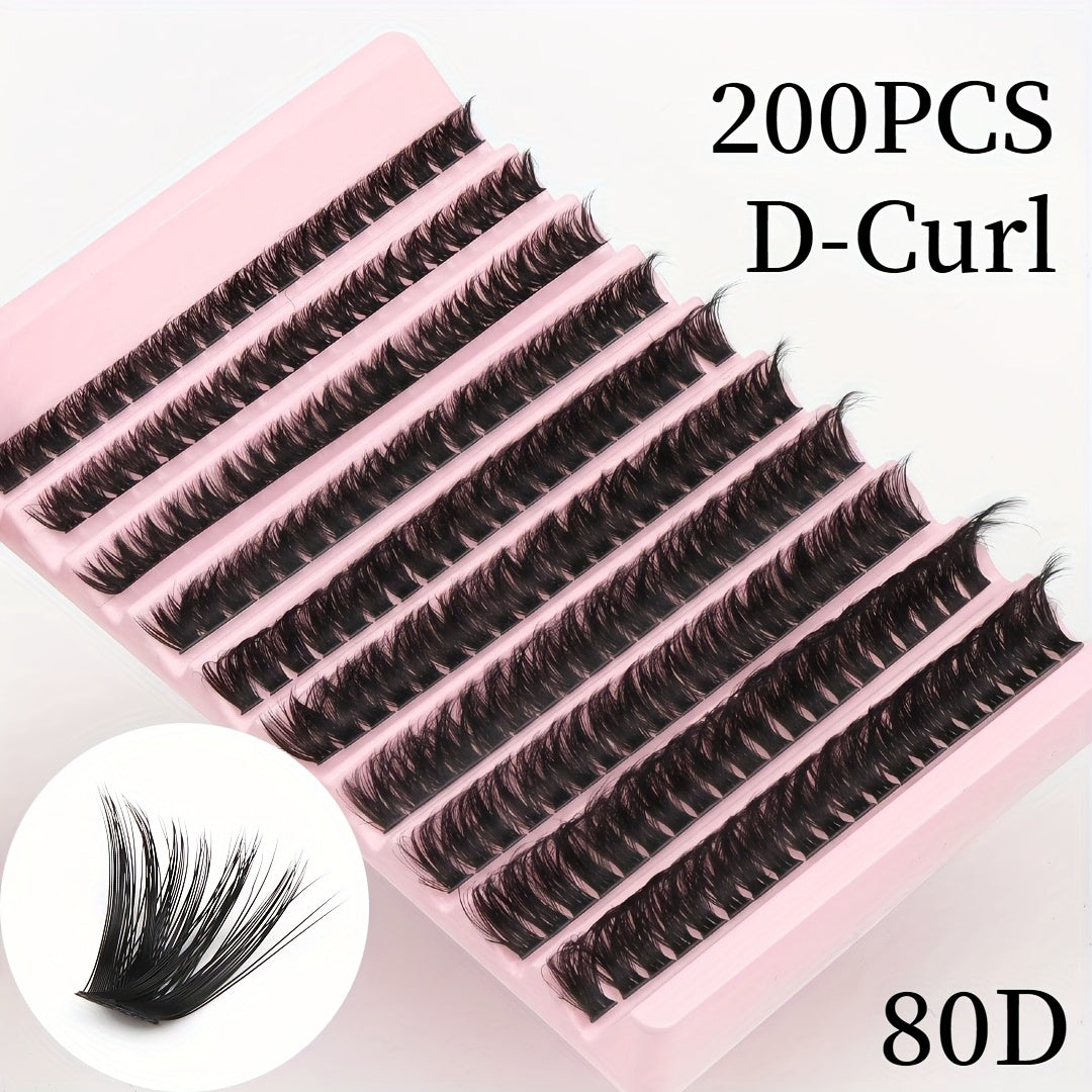 200 bouquets de cils 30D/80D longueurs mixtes 10-16 mm mix & match D Curl cils naturels volumineux 3D effet scintillant style yeux russes légers et confortables kit DIY facile