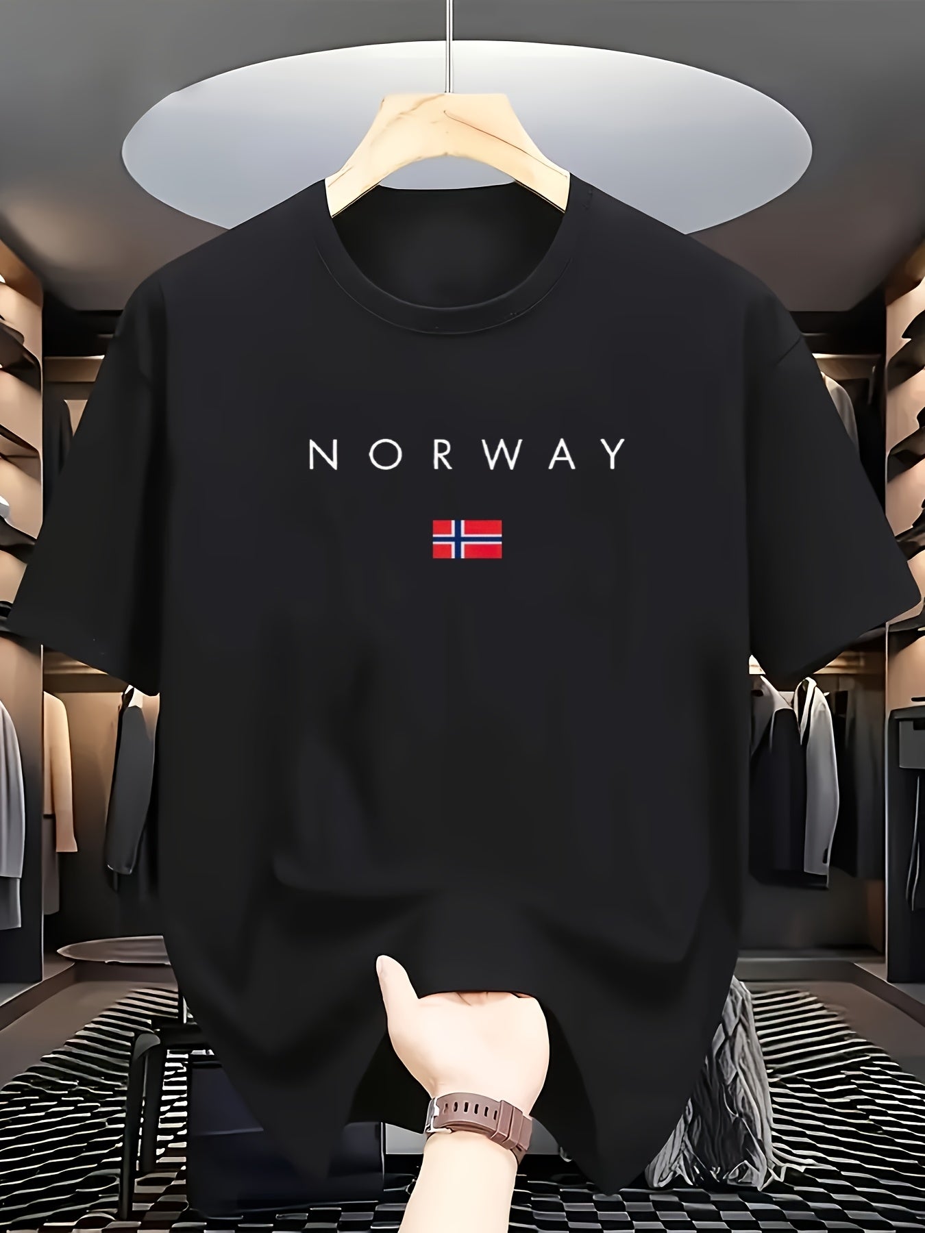 Men'S 100% Casual T-Shirt with Norway Graphic Print, Casual& Sporty, Crew Neck, Summer Fashion Round Neck Tee, for Daily& Weekend Casual Wear, Weekend Attire, Daily Outfit, Sporty Design, Minimalist Style, Lightweight Tee, Br