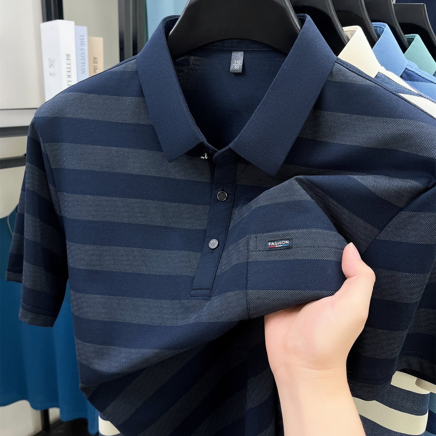 Men'S CRRTMARO Summer Striped Short Sleeve Polo Shirt with Chest Pockets - Casual, Button-Up, Regular Fit, Slight Stretch Fabric, Ideal for Hot Weather, Casual Summer Wear|Striped Pattern|Polyester Fabric