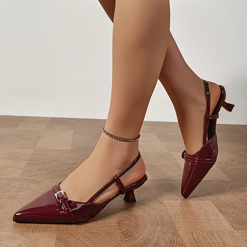 Mules pour femmes à bout pointu – fermeture arrière type rond sans lacets, talon bloc bas-moyen 0,5-1,5 cm, PU noir/bordeaux/rouge, polyvalentes pour bureau, fêtes et mariages, confortables toutes saisons