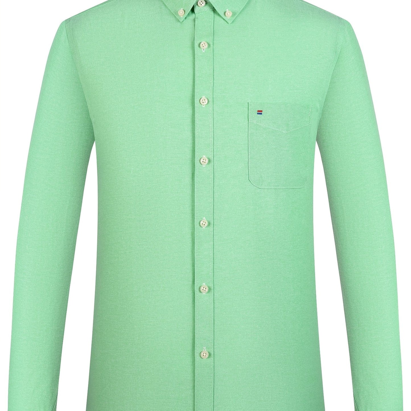 Men'S Cotton Blend Dress Shirt, Casual Lapel Collar, Non-Stretch Solid Color, Regular Long Sleeve, Embroidered Single Breasted Placket, Regular Fit, for Spring/Fall - Woven Oxford Fabric