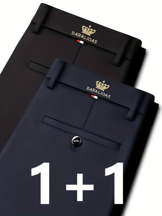 2pcs Set of Men'S Light Business Casual Pants, Suit Pants, Office Trousers, Embroidered Pattern, Elastic, Versatile, Work Wear, Professional Attire, Men'S Straight-Leg Casual Pants, Office Wear, Travel