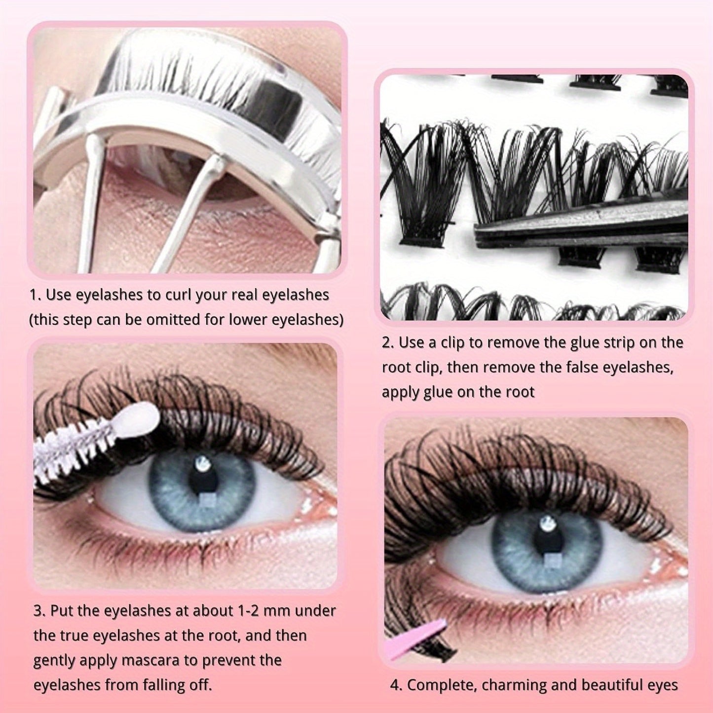 Kit d'extensions de cils à faire soi-même - Courbure D, longueurs mixtes 30D, 40D, 50D, 60D, 80D et 100D, cils individuels pour un regard naturel ou fourni, application facile à domicile