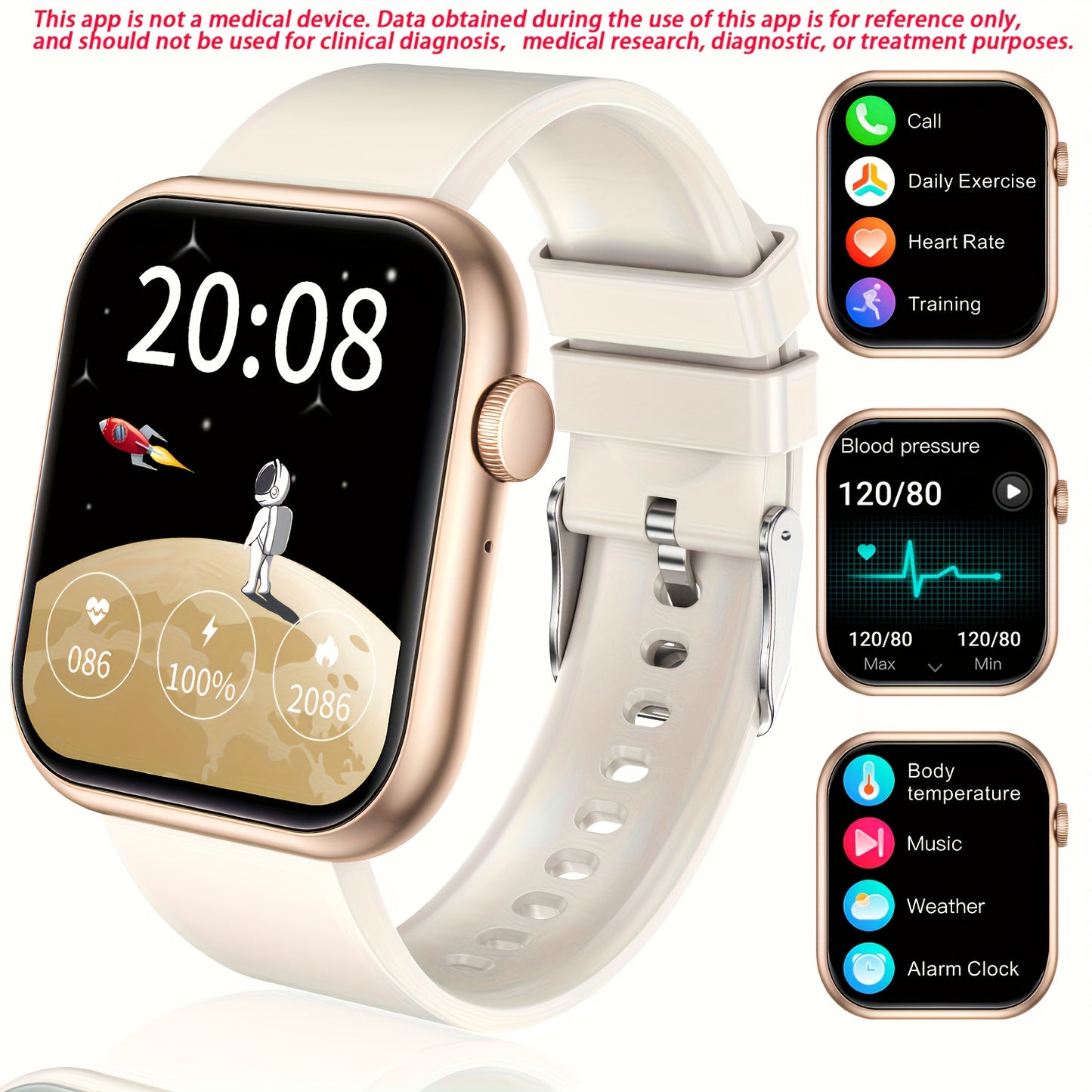 4.98cm Smart Watch with Body Temp/ Monitor, Smart Watch with Wireless Call (Answer/ Make/ Reject Calls) for Men Women, Fitness Activity Tracker with 100+ Sports Modes/ SOS/ Game/ AI Voice/ Calculator, Compatible with Android