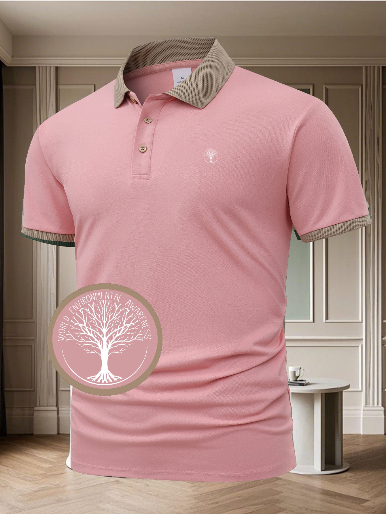 Men'S Red Polo Shirt with Tree of Life Print - Casual Short Sleeve, Button-Up Collar, Summer Sportswear for Golf, Tennis, Gym & Running - Stylish & Comfortable Fabric, Golf Attire | Tree Graphic Shirt | Comfortable Fit, Golf