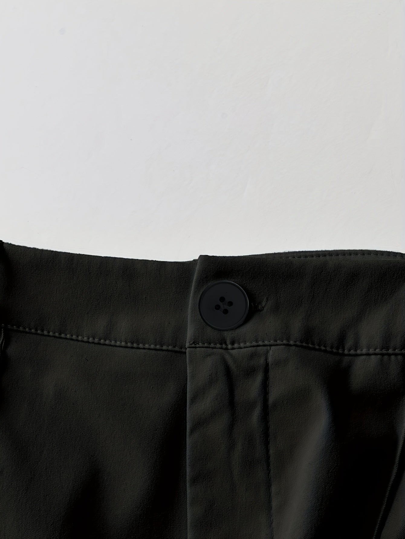 Pantalon Femme Élégant Jambe Large – Couleur Unie, Boutons, Tous Saisons, Bureau et Décontracté