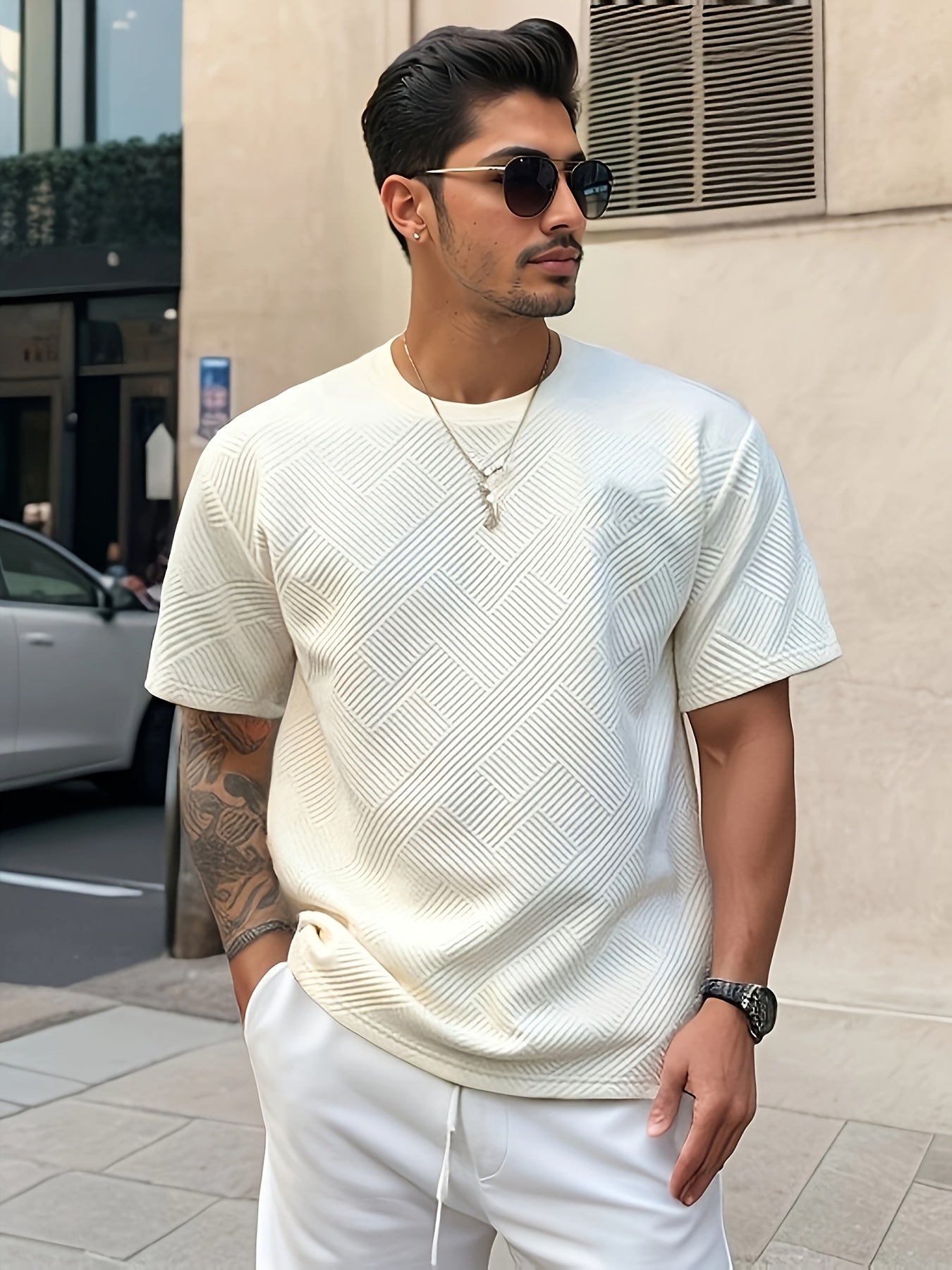 Men's Solid Color Summer Simple Fashion Casual Top, Crew Neck T-Shirt, Suitable for Husband Gift and Father's Day Present