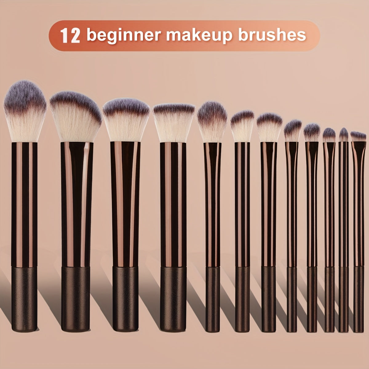 Ensemble de 12 pinceaux de maquillage pour débutants, comprenant des pinceaux à blush, à poudre, correcteur et à paupières, le tout dans un kit de beauté de voyage complet