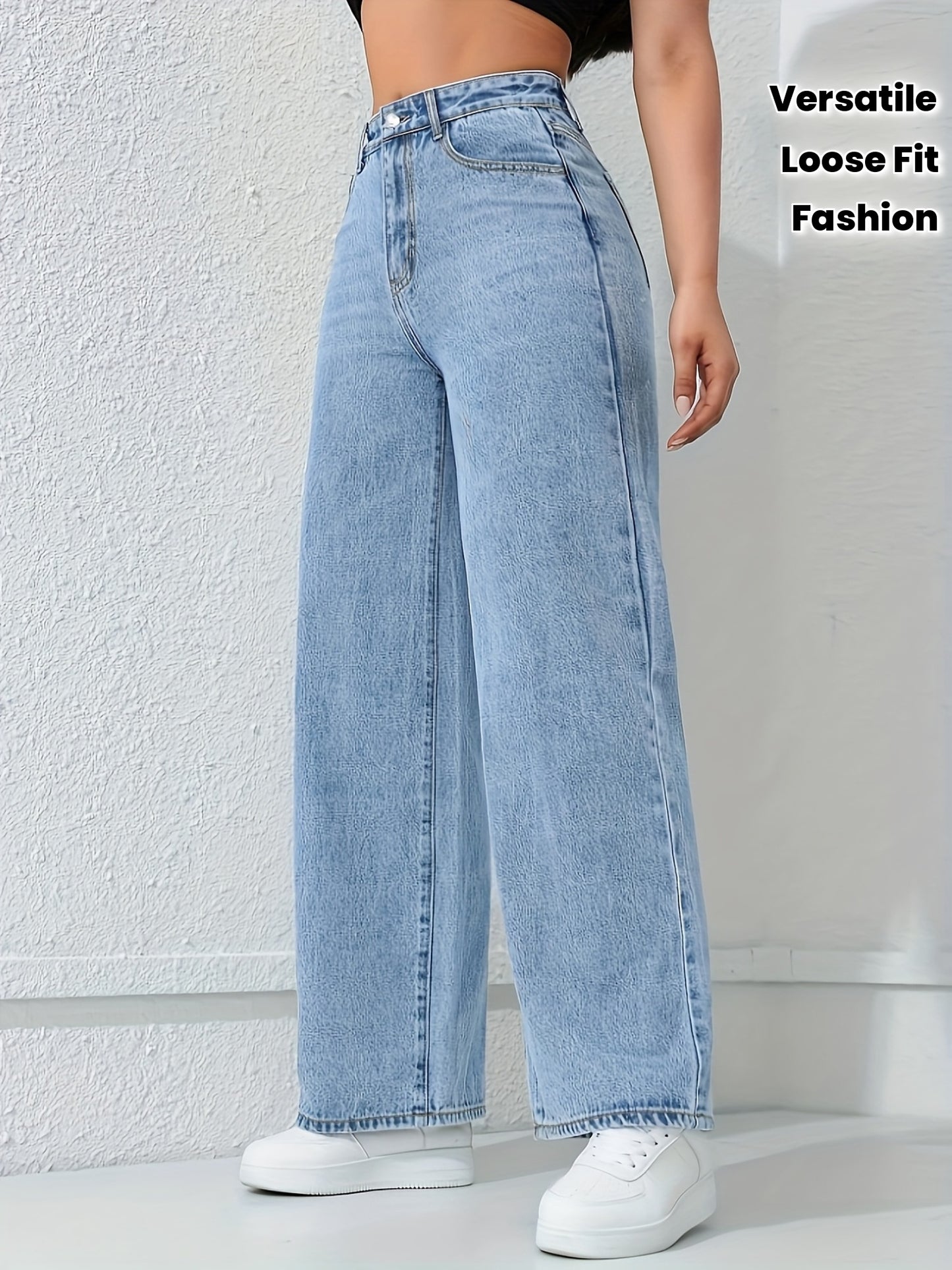 Jeans Femme Décontracté Polyvalent Coupe Ample Jambe Droite