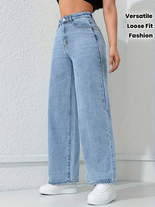 Jeans Femme Décontracté Polyvalent Coupe Ample Jambe Droite