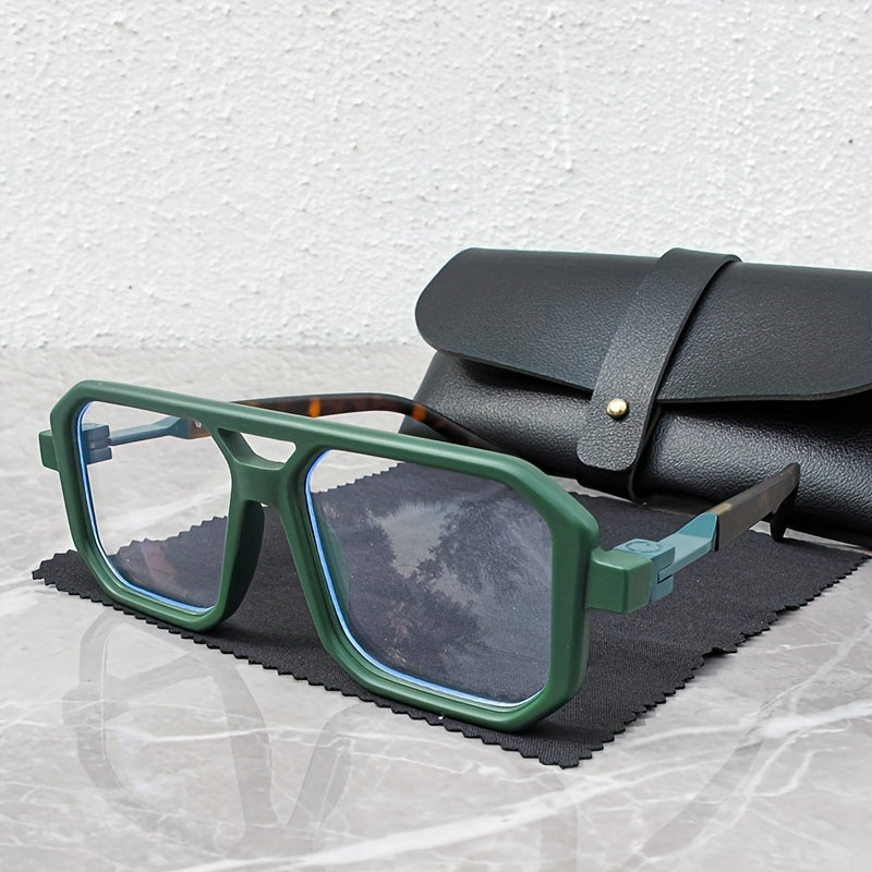 Coolyiyou Fashion Retro clear Double Bridges Square Glasses for men women Flat Light glasses fashion glasses, Ideal Choice for Protect against blue light from computers and electronic devices, Gifts with Case, Cloth