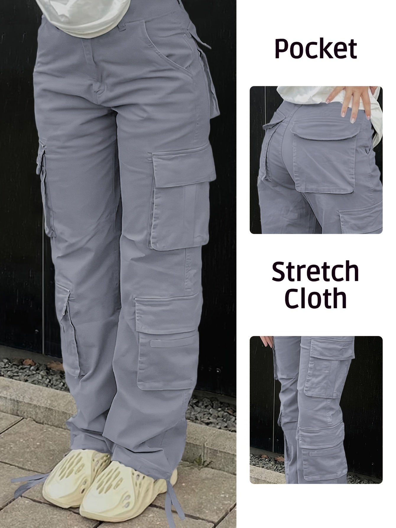 Pantalon cargo d'été pour femme avec poches à rabat et taille ajustable par cordon de serrage