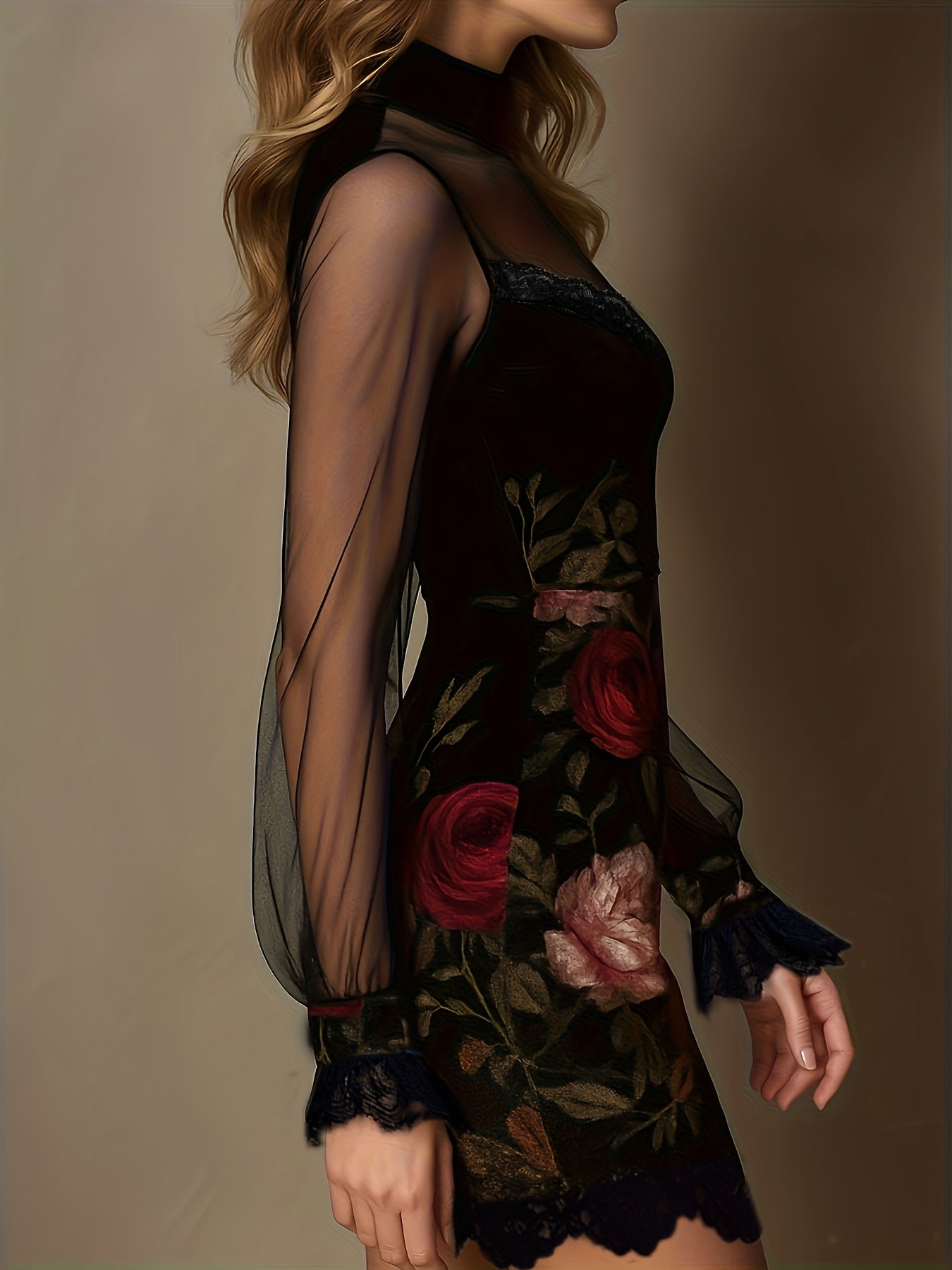 Nouvelle robe sexy pour femme avec empiècements en dentelle et résille