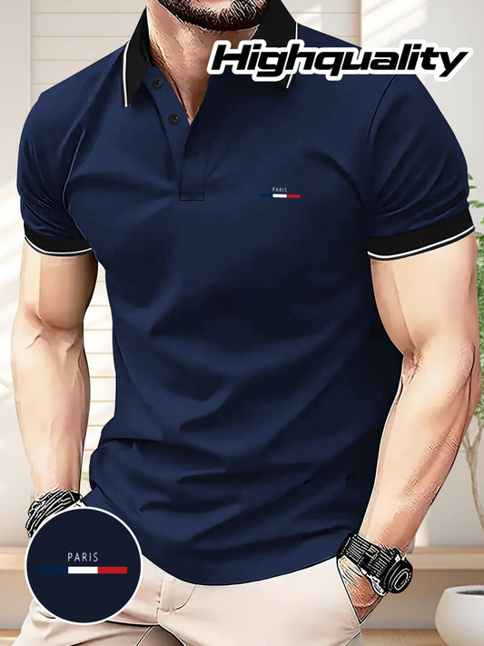 Men's Summer Business Casual Shirt - Maroon with Black Contrast Collar & Sleeve Trim, Geometric Pattern, Breathable Short Sleeve Golf & Tennis Shirt, Regular Fit, Machine Washable, Outdoor Leisurewear, Highquality Fa