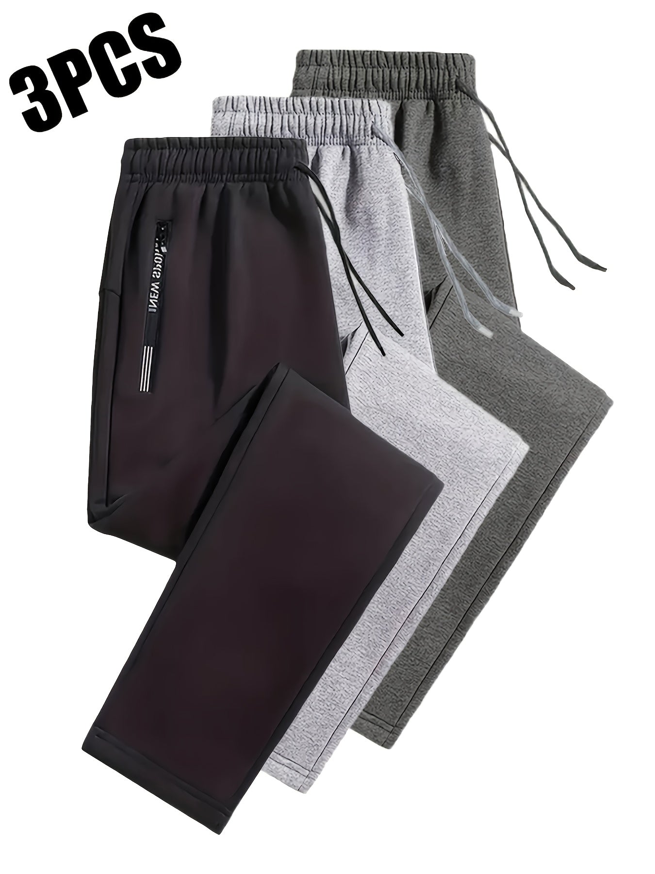 3pcs Joggers Homme – Confortables, Cordon Élastique, Poches Zippées, Casual & Sport, Tout Saison