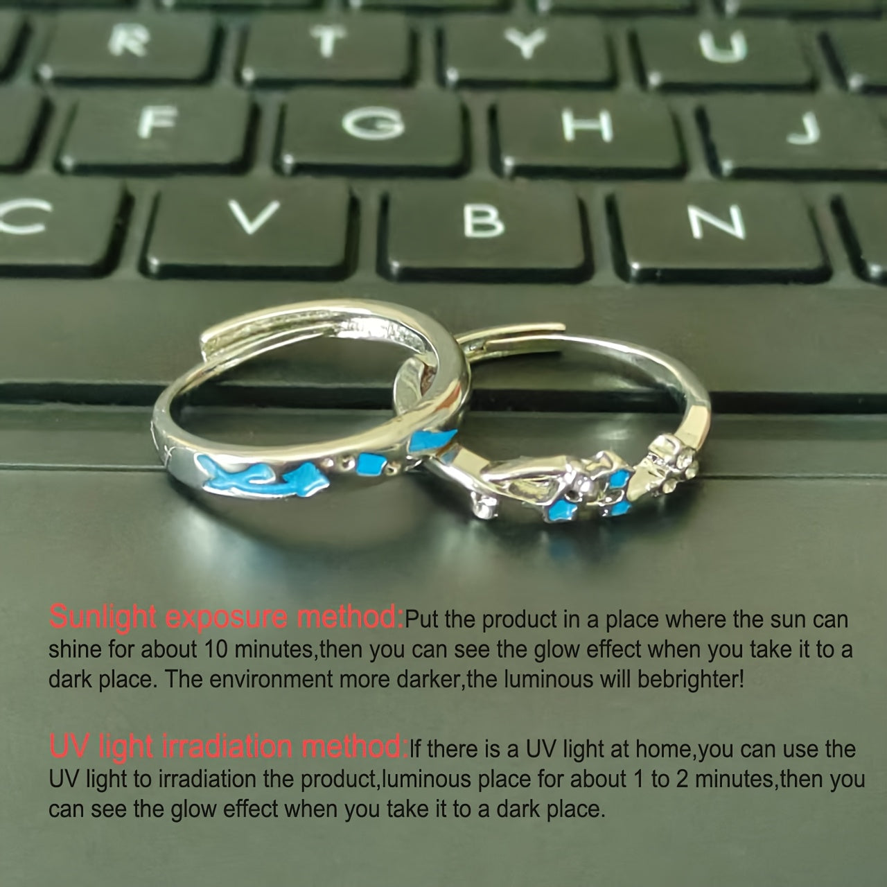 2pcs Women's Fashion Open Ring, Cross-border New Starry Night Couple Luminous Pair Rings, Niche Design High-end Dark Fluorescent Rhinestone Ring, Adjustable Activity Couple Style for Men and Women, Gift for Eld, Gift for Rama