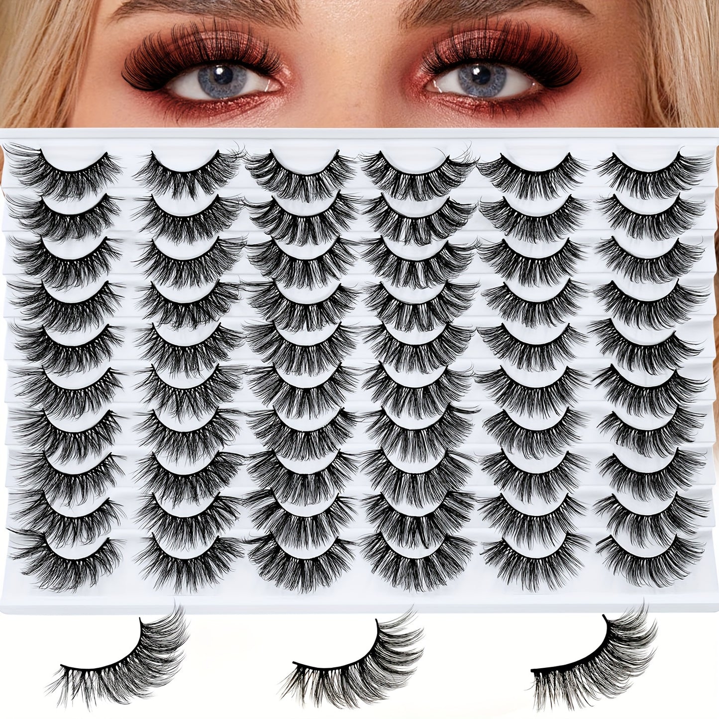 30 paires de faux cils noirs, assortiment de 3 styles : cils épais et bouclés, cils œil de chat et cils volumineux. Idéal pour le maquillage de tous les jours et de soirée.