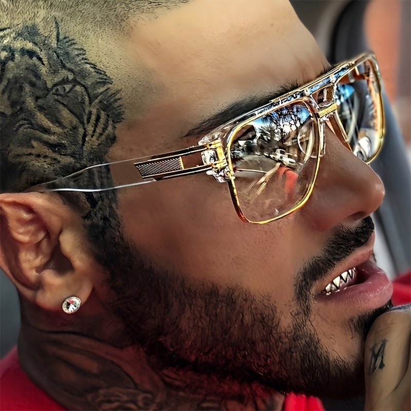 1pc Retro Square Frame Glasses for Women & Men - Metal Hinges, Lightweight Full-Rim Unisex Design, Non- Decorative Eyewear for, Casual & Formal Outfits, Stylish Glasses, Trendy Eyewear, Metallic Accents, Sleek Lenses