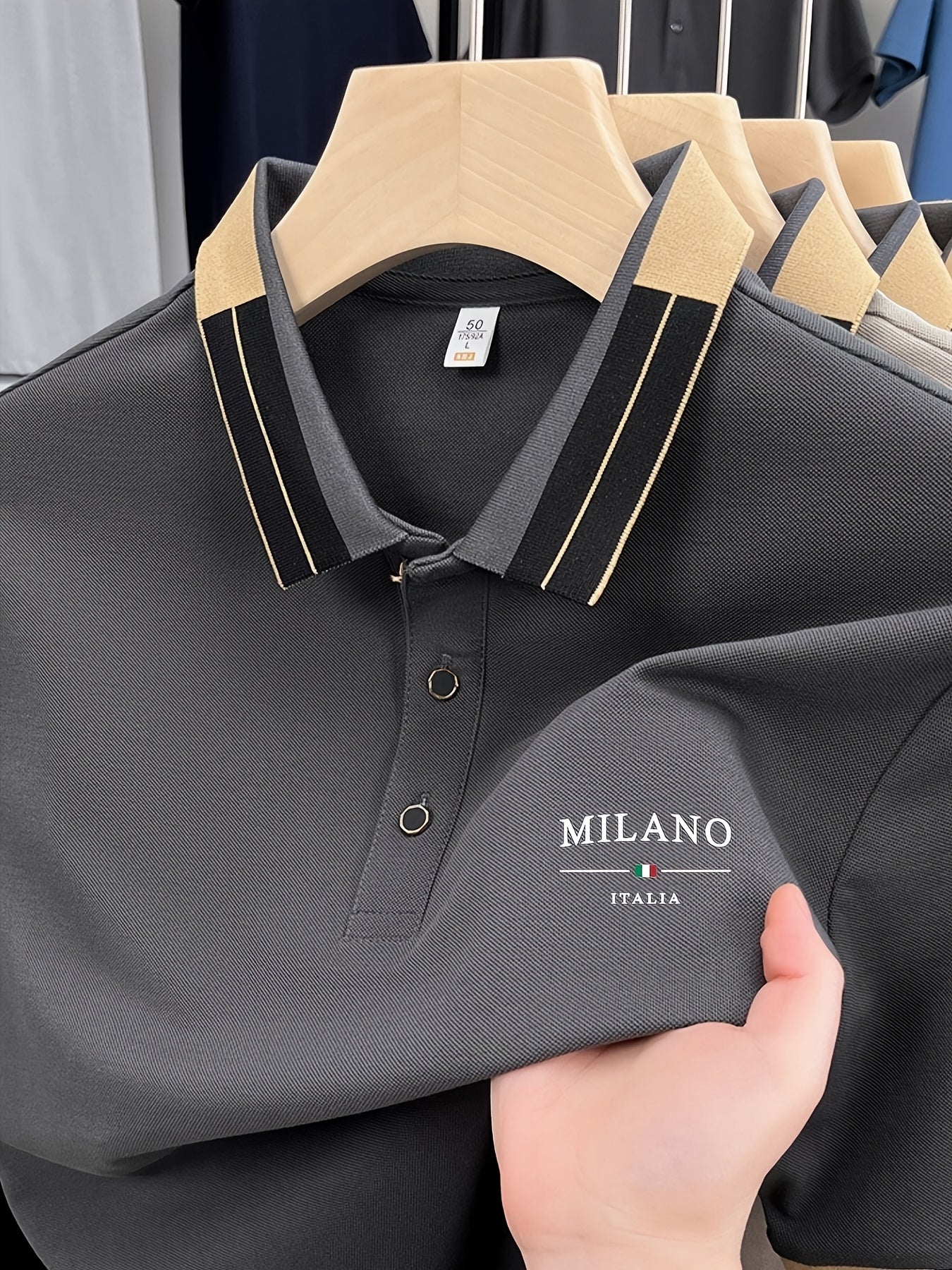 Men'S Lightweight Soft POLO Shirt with 'MILANO ITALIA' Print | Breathable Summer Casual And Business Wear, Regular Fit, Button Collar, Ideal for Vacation And Daily Use, Fashion Contrast Design, Soft Fabric