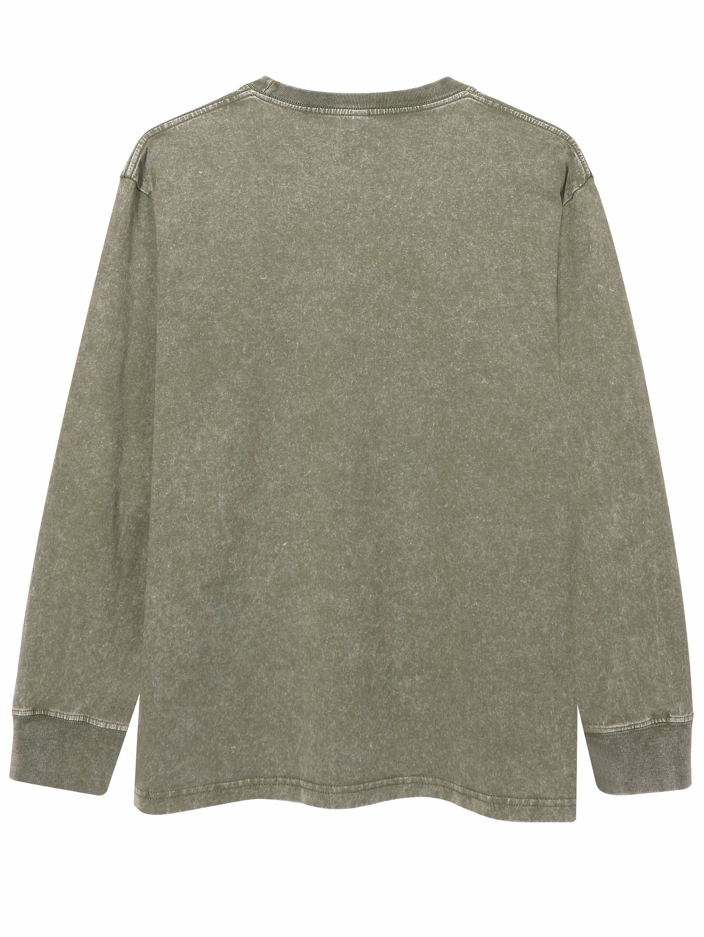 Lot de 3 t-shirts unisexes printemps/automne/hiver – manches longues, col rond côtelé, 240 g, coton pur lourd, style vintage usé délavé, tendance pour couples, nouveau