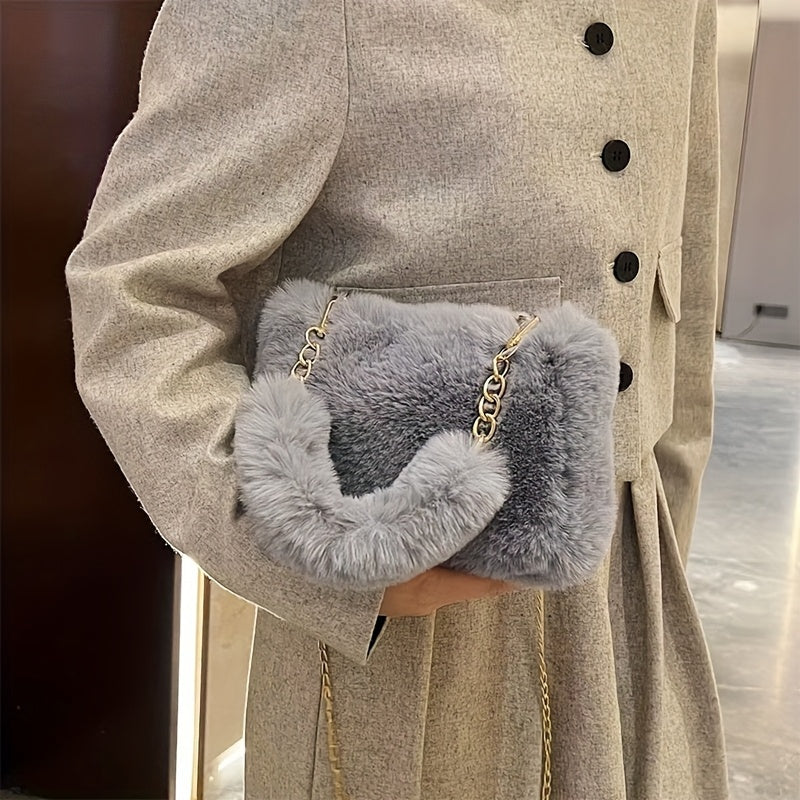 Sac à Main Femme Automne/Hiver – Sac Bandoulière Tendance en Peluche, Sangle Réglable, Petit Sac Carré Léger et Stylé, Fermeture Éclair, Doublure Synthétique, Disponible en 5 Couleurs