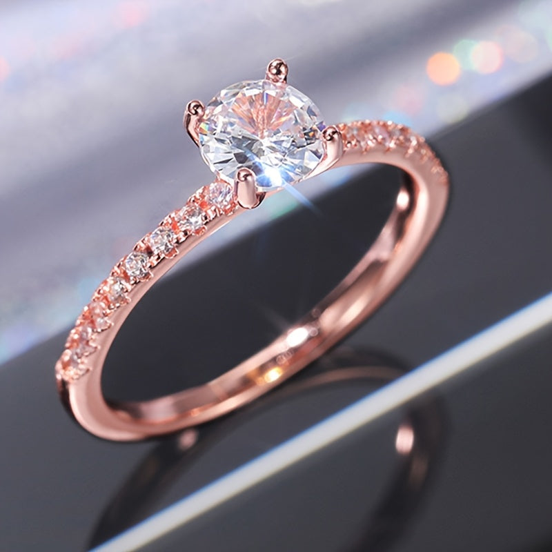 An Elegant And Classic 4-Prong Engagement Ring for Women, Featuring a Sparkling Synthetic Zirconia, Perfect As a Valentine'S Day Gift Or for Parties, Without Card Packaging.
