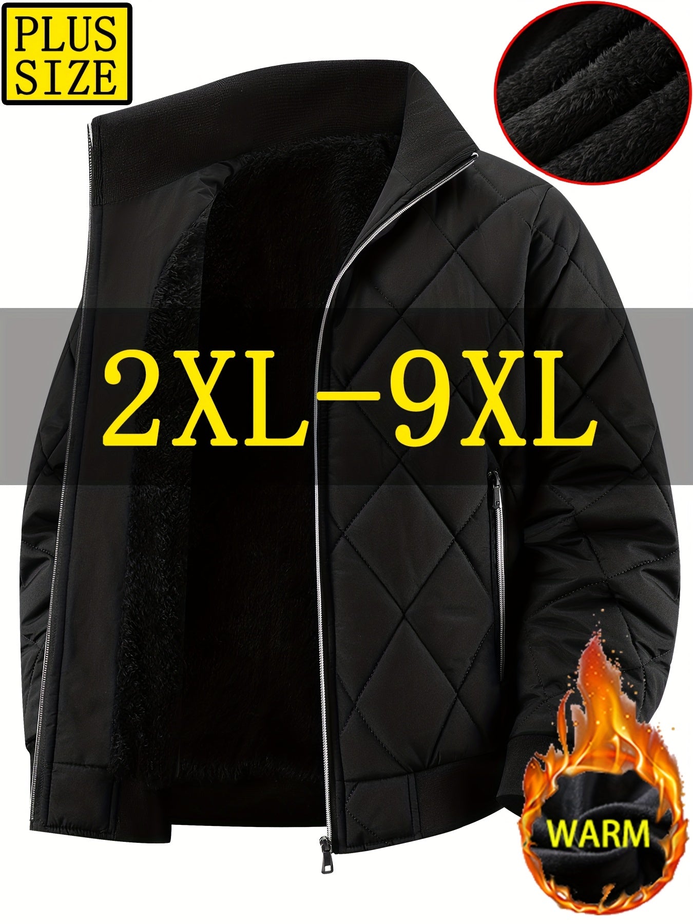 Manteau Hiver Homme Oversize 2XL-9XL – Veste Épaisse Zippée, Col Montant, Grandes Poches, Casual & Grand Taille