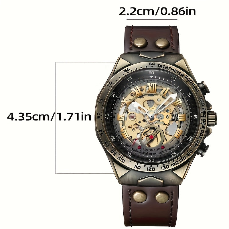 Men's New Mechanical Watch Business Sports Creative Sci-Fi Retro Style Fashion Casual Christmas Gift Choice Elegant Stable Automatic Skeleton Movement Wristwatch